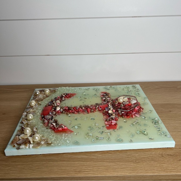 Pearls Shells Beach Anchor Resin Painted Canvas. Size 11” x 14”. - Picture 8 of 16